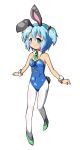  1girl blue_eyes blue_hair bowtie breasts bunny_tail bunnysuit detached_collar hair_bobbles hair_ornament high_heels jinnouchi_akira kawashiro_nitori key leotard pantyhose shoes short_hair smile solo tail touhou twintails white_legwear wrist_cuffs 