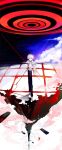  1boy absurdres blood cherry_blossoms choker clouds evangelion:_3.0_you_can_(not)_redo highres judy6241 lance_of_cassius lance_of_longinus nagisa_kaworu neon_genesis_evangelion outstretched_hand rebuild_of_evangelion red_eyes school_uniform short_hair sky smile stairs white_hair 