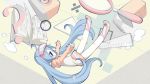  1girl blue_eyes blue_hair book falling goggles goggles_on_head hatsune_miku long_hair maako_(pixiv54348) magnifying_glass pencil ruler solo speaker twintails very_long_hair vocaloid 