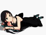  1girl akiyama_mio black_eyes black_hair don&#039;t_say_&quot;lazy&quot; dress facepaint fingerless_gloves gloves k-on! kaiman long_hair lying pantyhose solo striped 