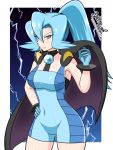  1girl blue_eyes blue_hair breasts cape ibuki_(pokemon) pokemon pokemon_(game) pokemon_hgss yensh 
