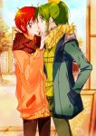  2girls couple face-to-face green_hair hand_in_pocket hino_akane midorikawa_nao multiple_girls precure redhead short_hair smile_precure! tima 