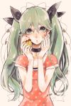  aqua_eyes aqua_hair choker cupcake hatsune_miku kohana_(ayako) long_hair ribbon twintails vocaloid 