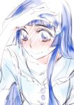  1girl aoki_reika blue_eyes blue_hair blush long_hair precure simple_background smile_precure! tears tima white_background 