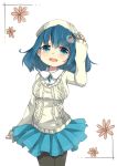  1girl alternate_costume ao_no_rupika aqua_eyes beatmania beatmania_iidx bemani blue_hair blush flower hair_ornament hat kawachi_(hina) looking_at_viewer open_mouth skirt smile solo 