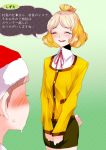 blonde_hair blush closed_eyes open_mouth short_hair smile tima translation_request 