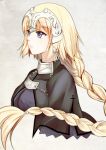  1girl blonde_hair braid capelet fate/apocrypha fate_(series) headpiece long_hair meaomao ruler_(fate/apocrypha) single_braid solo violet_eyes 