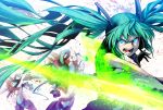  aqua_eyes blood ebizome floating_hair gloves green_hair hatsune_miku headphones long_hair open_mouth twintails vocaloid 