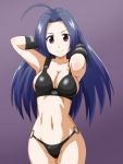  arms_behind_head bikini black_bikini blue_hair gauntlets goriate idolmaster long_hair miura_azusa red_eyes swimsuit 