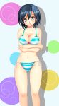  1girl bikini black_eyes black_hair breasts cleavage highres mikasa_ackerman shiguko shingeki_no_kyojin short_hair solo striped striped_bikini striped_swimsuit swimsuit 