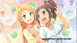  2girls :d artist_request black_hair blue_eyes eyecatch fang hair_ornament hairclip hairdressing heart highres kousaka_kirino long_hair multiple_girls octopus open_mouth orange_hair ore_no_imouto_ga_konna_ni_kawaii_wake_ga_nai ponytail purple_hair ria_hagry screencap smile zoom_layer 