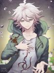  1boy crystal_shard dangan_ronpa grey_eyes happy_birthday harano highres hoodie jacket komaeda_nagito long_hair smile super_dangan_ronpa_2 white_hair 