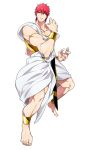  1boy barefoot bracelet dalc_rose feet jewelry looking_at_viewer magi_the_labyrinth_of_magic male masrur red_eyes redhead short_hair simple_background solo white_background 