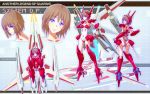 1girl armor blue_eyes bodysuit boots brown_hair flying guardic_gaiden headset looking_at_viewer mecha_musume open_mouth short_hair smile solo system_d.p. tamago_tomato wings 