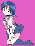  1girl bishoujo_senshi_sailor_moon blue_hair kneeling maku mizuno_ami purple_background sailor_mercury short_hair simple_background solo 