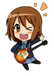  1girl blush_stickers brown_eyes brown_hair chibi guitar highres hirasawa_yui instrument k-on! mkt_(50r50r) pantyhose school_uniform short_hair v wink 