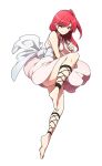  1girl ankle_lace-up barefoot cross-laced_footwear dalc_rose feet long_hair looking_at_viewer magi_the_labyrinth_of_magic morgiana red_eyes redhead side_ponytail simple_background smile solo white_background 
