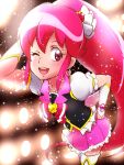  1girl aino_megumi cure_lovely female happinesscharge_precure! long_hair magical_girl pink_eyes pink_hair ponytail solo tj-type1 wink 