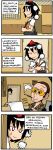  1boy 1girl 4koma black_hair brown_hair character_request comic finnish setz shameimaru_aya smoking touhou translation_request 