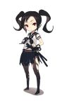  black_hair fkey katana long_hair original pantyhose red_eyes school_uniform serafuku standing sword torn_clothes torn_pantyhose twintails weapon 