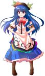 1girl alphes_(style) dairi hands_on_hips hat hinanawi_tenshi long_skirt parody simple_background skirt solo style_parody touhou white_background