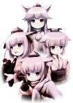  aiming_at_viewer animal_ears chipika clone flat_chest gun hat inubashiri_momiji looking_at_viewer open_mouth short_hair simple_background tokin_hat touhou weapon white_background wolf_ears 