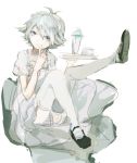  1boy crossdressinging dama_(akilay) fubuki_shirou inazuma_eleven inazuma_eleven_(series) male mary_janes rough shoes simple_background solo thigh-highs tray white_background 