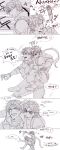  anger_vein biting boots bottle caesar_anthonio_zeppeli comic drunk facial_mark feathers hahihu1782 headband highres jojo_no_kimyou_na_bouken joseph_joestar_(young) korean monochrome scarf translation_request 