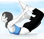 1girl barefoot breasts capri_pants closed_eyes exercise flexible grey_hair lips long_hair midriff on_stomach open_mouth ponytail sho-n-d sideboob solo super_smash_bros. tank_top trainer_(wii_fit) white_skin wii_fit yoga 