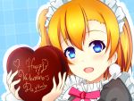  blue_eyes blush headdress heart kousaka_honoka love_live!_school_idol_project orange_hair short_hair side_ponytail smile valentine 