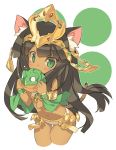  1girl animal_ears bastet_(p&amp;d) black_hair blade_(galaxist) cat_ears cat_tail dark_skin green_eyes long_hair navel puzzle_&amp;_dragons simple_background solo tail white_background 