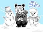  1girl bucket child dekopin08 double_bun drawr higashikata_jousuke jojo_no_kimyou_na_bouken kuujou_jolyne kuujou_joutarou pompadour scarf snow snowman young 