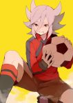  1boy ai5108 ball clenched_teeth gloves goalkeeper inazuma_eleven_(series) inazuma_eleven_go male miyabino_reiichi soccer_ball soccer_uniform solo teikoku telstar 