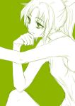  1girl green_background midorikawa_nao monochrome precure simple_background smile_precure! solo tima 