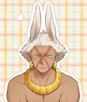  1boy animal_ears dark_skin earrings esidisi facial_mark jewelry jojo_no_kimyou_na_bouken kaniharu necklace rabbit_ears solo tattoo white_hair 