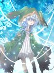  1girl animal_hood blue_background blue_eyes blue_hair bow coat date_a_live dress hood looking_at_viewer solo weave7769 yoshino_(date_a_live) 