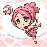  1girl ball blue_eyes gymnastics inazuma_eleven_(series) inazuma_eleven_go inazuma_eleven_go_galaxy nozaki_sakura pink_hair ringo_yuyu soccer_ball 