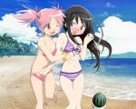 2girls akemi_homura bikini food fruit highres kaname_madoka mahou_shoujo_madoka_magica multiple_girls official_art swimsuit watermelon 