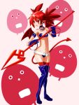  1girl bangle bat_wings belt boots bracelet choker demon_girl demon_tail disgaea disgaea_d2 earrings esp_(hidaryuhidaryu) etna flat_chest gloves jewelry panties pointy_ears polearm red_eyes redhead skull solo spear tail thigh-highs thigh_boots twintails underwear weapon wings 