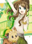  alternate_costume brown_hair buzz green_eyes hair_ornament hairclip pokemon pokemon_(game) pokemon_bw ponytail school_uniform skirt touko_(pokemon) 
