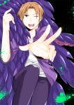  1boy brown_eyes brown_hair esetoro fate/zero fate_(series) jacket purple_jacket solo tentacles uryuu_ryuunosuke wink 