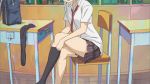  1girl aiura animated animated_gif blazer blonde_hair iwasawa_saki lowres necktie removing_sock school_uniform screencap short_hair skirt socks 