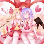  2girls :o ascot bat_wings blonde_hair blush brooch closed_eyes flandre_scarlet gradient gradient_background hair_ribbon head_to_head heart jewelry knee_up kneehighs lavender_hair multiple_girls no_hat no_headwear ofukousu puffy_short_sleeves puffy_sleeves remilia_scarlet ribbon short_hair short_sleeves siblings side_ponytail sisters sitting skirt skirt_set sleeping smile speech_bubble spoken_heart star touhou wings z 