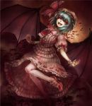  1girl ascot bat_wings blue_hair dress fangs hat kyol-2 looking_at_viewer open_mouth red_eyes remilia_scarlet shoes short_hair solo touhou wings wrist_cuffs 
