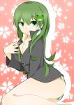  1girl frog green_eyes green_hair hair_ornament hairpin katorinuko kochiya_sanae long_hair panties smile snake touhou underwear 