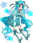  1girl blue_dress blue_eyes blue_hair boots brooch bubble_skirt choker circlet cosplay cure_marine cure_muse_(yellow) cure_muse_(yellow)_(cosplay) dress hair_ribbon heartcatch_precure! jewelry kurumi_erika long_hair magical_girl marblewars precure ribbon smile solo star suite_precure twintails 