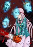 blood bloody_weapon chainsaw empty_eyes hata_no_kokoro highres jigsaw_(character) mask screaming skirt tagme touhou
