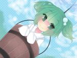  1girl bucket green_hair hair_bobbles hair_ornament in_bucket in_container kisume short_hair smile touhou twintails 