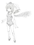 1girl hat kawashina_(momen_silicon) looking_at_viewer monochrome one-piece_swimsuit shameimaru_aya short_hair simple_background smile solo swimsuit tokin_hat touhou white_background wings 