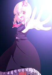  1girl blonde_hair fang hair_ribbon light omaehadareda-uso red_eyes ribbon rumia short_hair solo touhou 